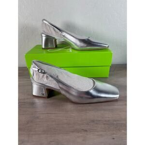 Sam Edelman Silver Metallic Slingback Block Heel Pumps